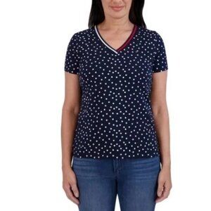 Tommy Hilfiger Women's M Navy Polka Dot V-Neck T-Shirt Cotton Blend n1187